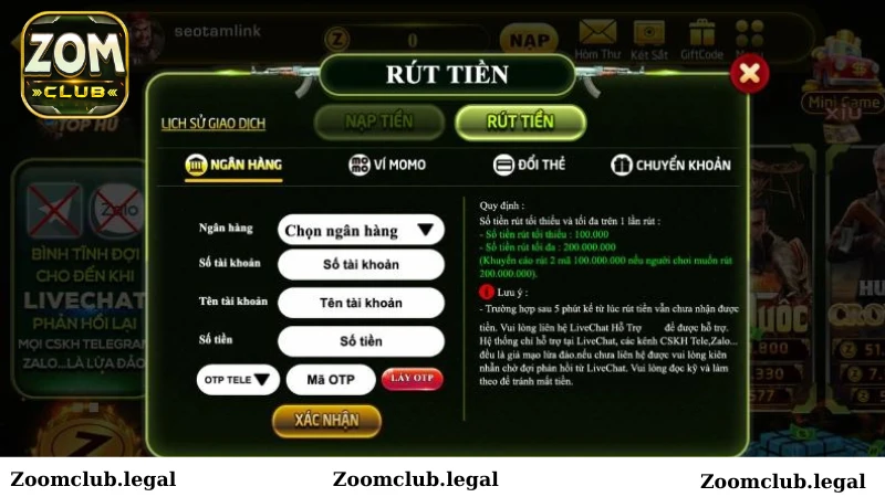 Rút tiền Zomclub